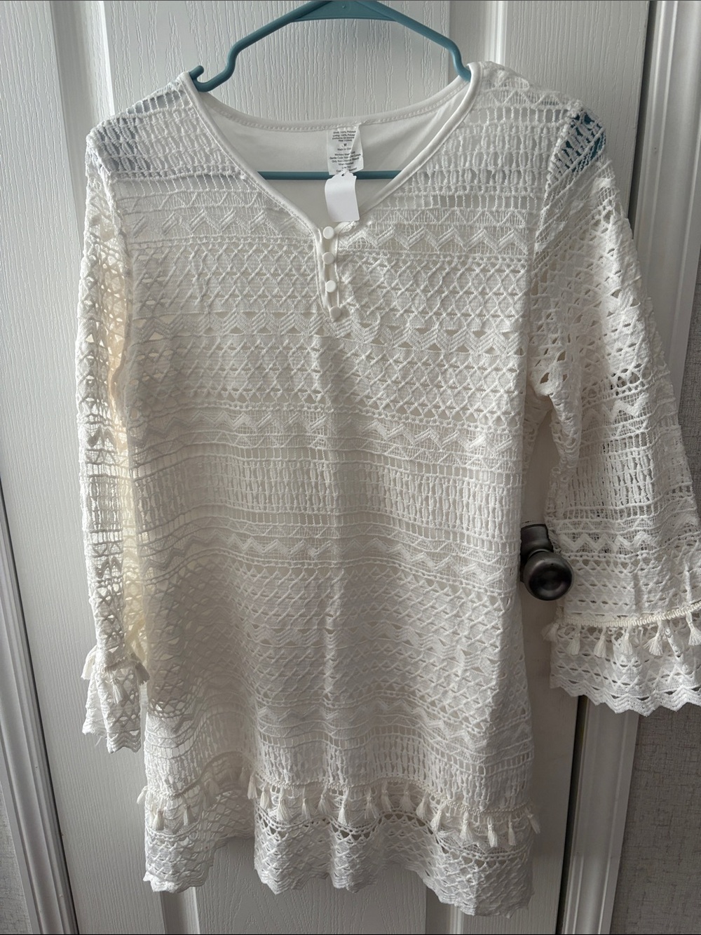 White Crochet Mini Dress - Women's Tunic Mini